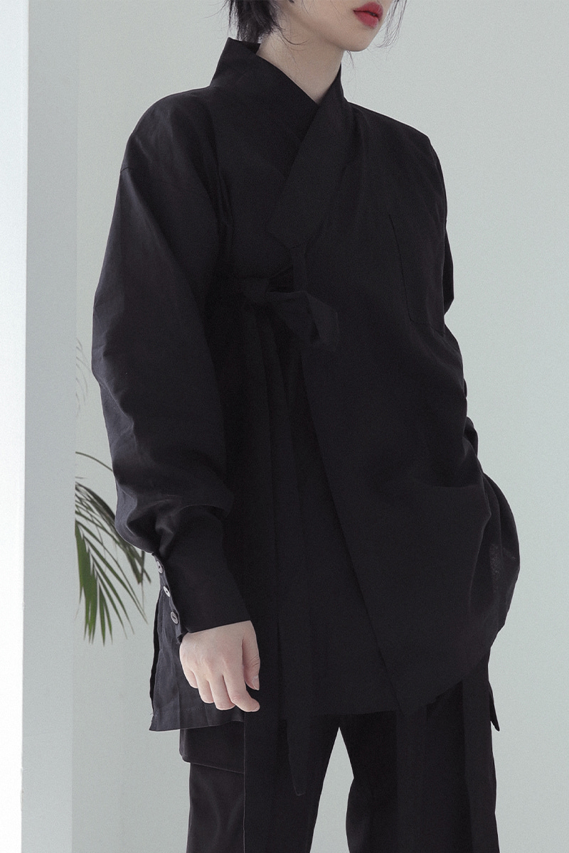 TM3 한 스트릿 오버핏 무사복 한복 셔츠 남여공용 블랙