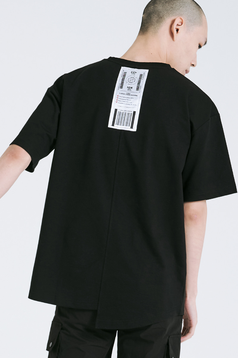TM3 한 남여공용 오버핏 플래닛태그 언발란스 컷팅 반팔 티셔츠