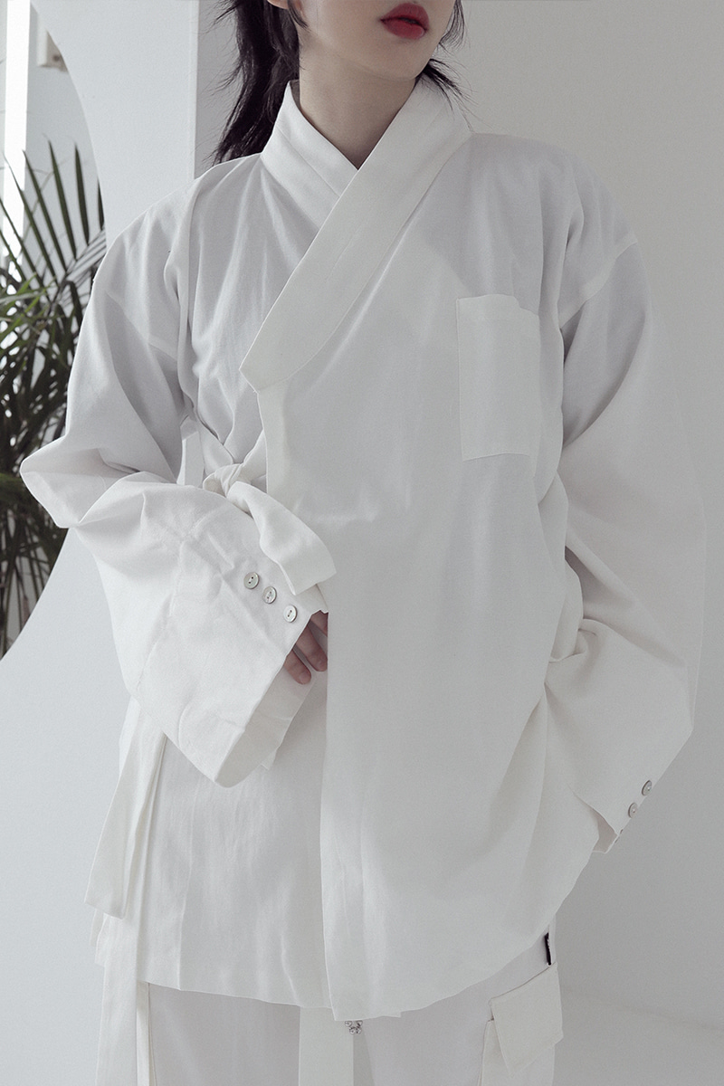 TM3 한 스트릿 오버핏 무사복 한복 셔츠 남여공용 화이트